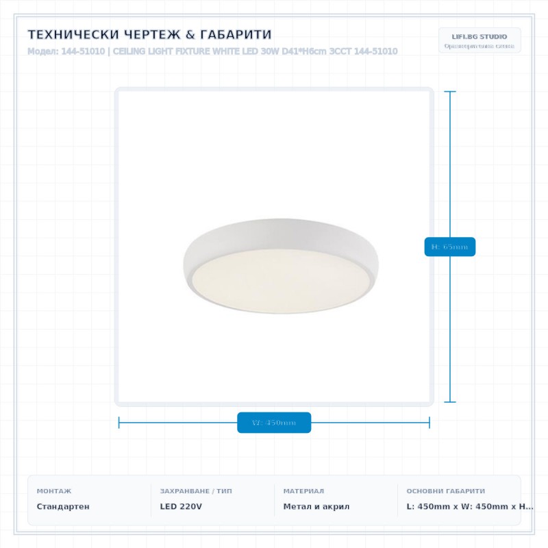 CEILING LIGHT FIXTURE WHITE LED 30W D41*H6cm 3CCT 144-51010 CEILING LIGHT FIXTURE WHITE LED 30W D41*H6cm 3CCT 144-51010