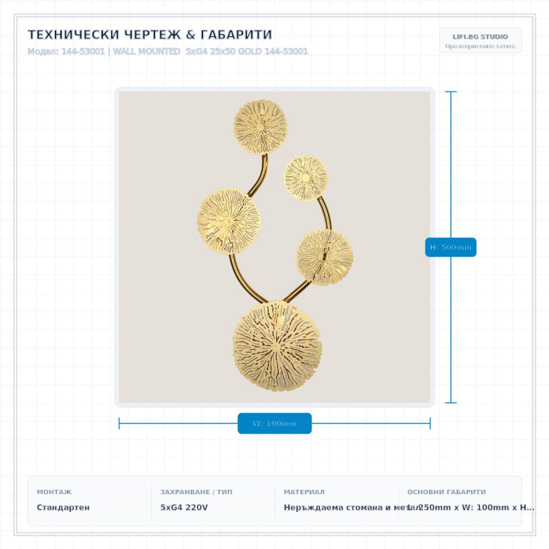WALL MOUNTED 5xG4 25x50 GOLD 144-53001 WALL MOUNTED 5xG4 25x50 GOLD 144-53001