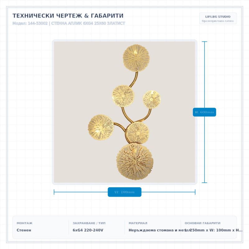 СТЕННА АПЛИК 6XG4 25X60 ЗЛАТИСТ СТЕННА АПЛИК 6XG4 25X60 ЗЛАТИСТ