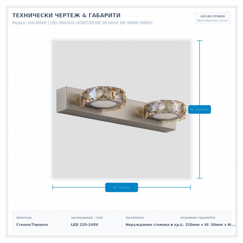 LED ОВАЛНО ОСВЕТЛЕНИЕ ЗА БАНЯ 6W 4000K НИКЕЛ LED ОВАЛНО ОСВЕТЛЕНИЕ ЗА БАНЯ 6W 4000K НИКЕЛ