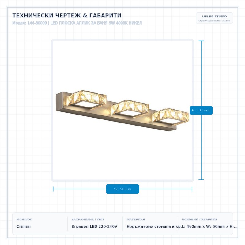 LED ПЛОСКА АПЛИК ЗА БАНЯ 9W 4000K НИКЕЛ LED ПЛОСКА АПЛИК ЗА БАНЯ 9W 4000K НИКЕЛ