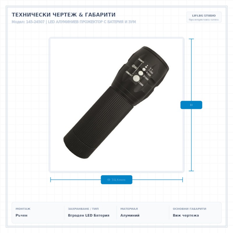 LED АЛУМИНИЕВ ПРОЖЕКТОР С БАТЕРИЯ И ЗУМ LED АЛУМИНИЕВ ПРОЖЕКТОР С БАТЕРИЯ И ЗУМ