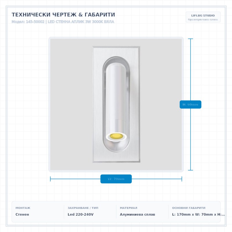 LED СТЕННА АПЛИК 3W 3000K БЯЛА LED СТЕННА АПЛИК 3W 3000K БЯЛА