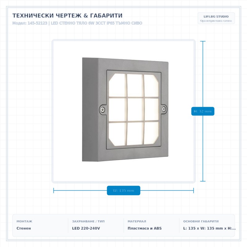 LED СТЕННО ТЯЛО 6W 3CCT IP65 ТЪМНО СИВО