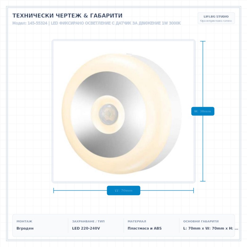 LED ФИКСИРАНО ОСВЕТЛЕНИЕ С ДАТЧИК ЗА ДВИЖЕНИЕ 1W 3000K