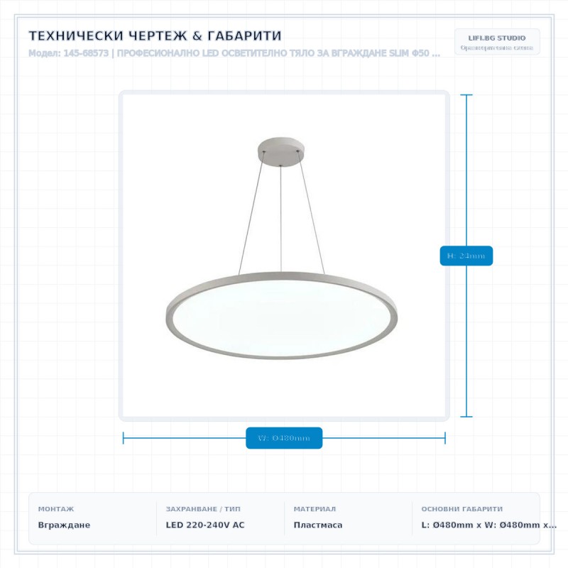 ПРОФЕСИОНАЛНО LED ОСВЕТИТЕЛНО ТЯЛО ЗА ВГРАЖДАНЕ SLIM Φ50 42W 3CCT БЯЛО