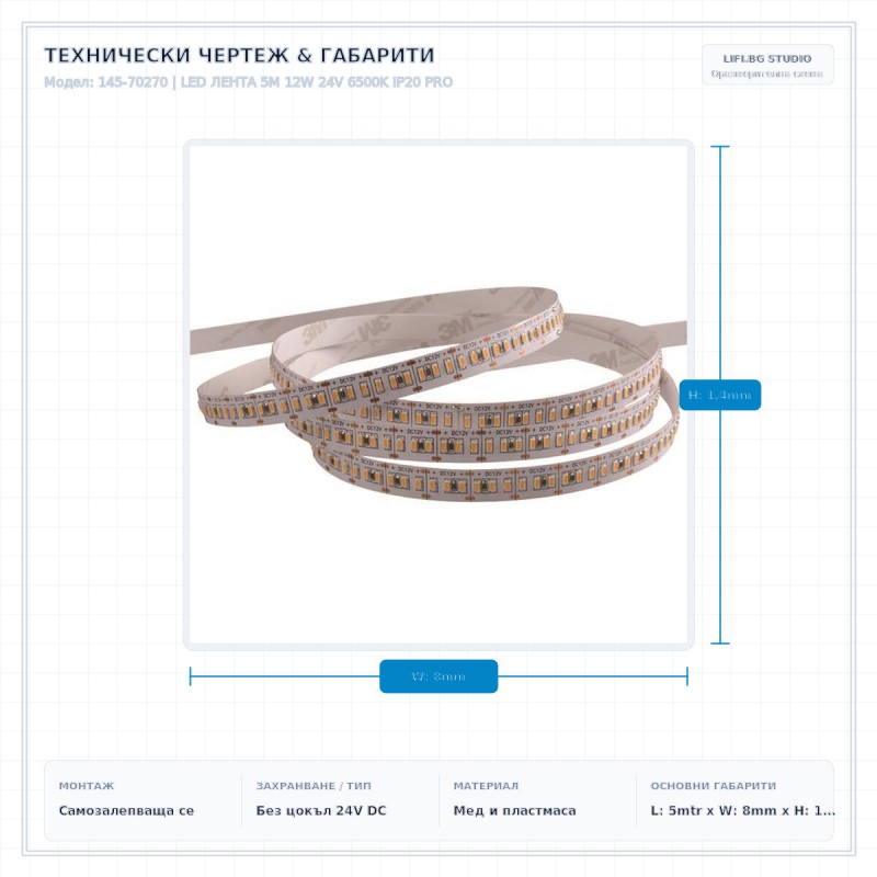 LED ЛЕНТА 5М 12W 24V 6500K IP20 PRO LED ЛЕНТА 5М 12W 24V 6500K IP20 PRO