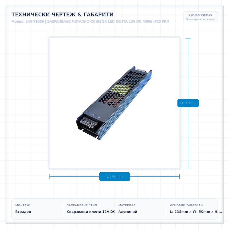 ЗАХРАНВАНЕ МЕТАЛНО СЛИМ ЗА LED ЛЕНТА 12V DC 400W IP20 PRO ЗАХРАНВАНЕ МЕТАЛНО СЛИМ ЗА LED ЛЕНТА 12V DC 400W IP20 PRO