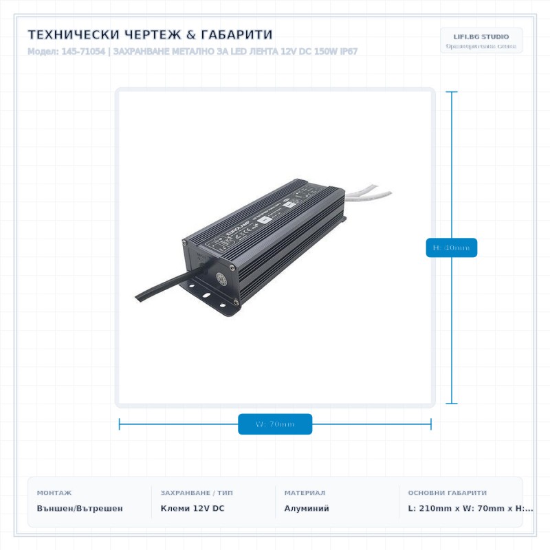 ЗАХРАНВАНЕ МЕТАЛНО ЗА LED ЛЕНТА 12V DC 150W IP67 ЗАХРАНВАНЕ МЕТАЛНО ЗА LED ЛЕНТА 12V DC 150W IP67
