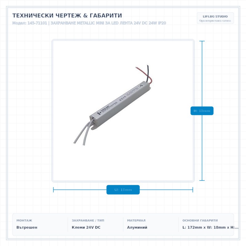 ЗАХРАНВАНЕ METALLIC MINI ЗА LED ЛЕНТА 24V DC 24W IP20 ЗАХРАНВАНЕ METALLIC MINI ЗА LED ЛЕНТА 24V DC 24W IP20