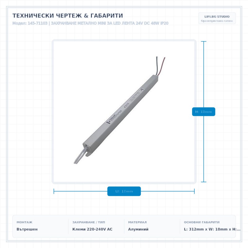 ЗАХРАНВАНЕ МЕТАЛНО MINI ЗА LED ЛЕНТА 24V DC 48W IP20