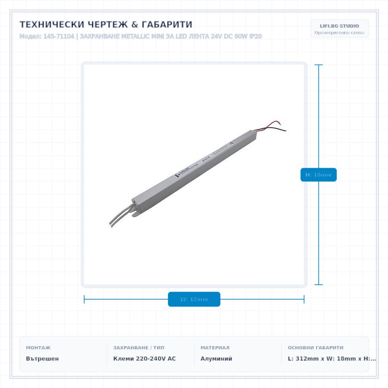 ЗАХРАНВАНЕ METALLIC MINI ЗА LED ЛЕНТА 24V DC 60W IP20