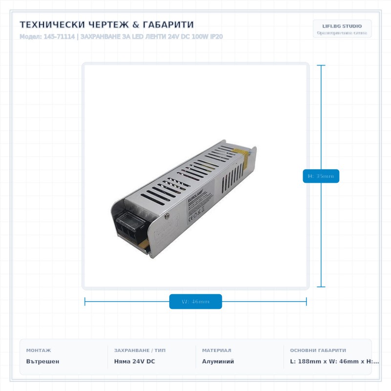 ЗАХРАНВАНЕ ЗА LED ЛЕНТИ 24V DC 100W IP20