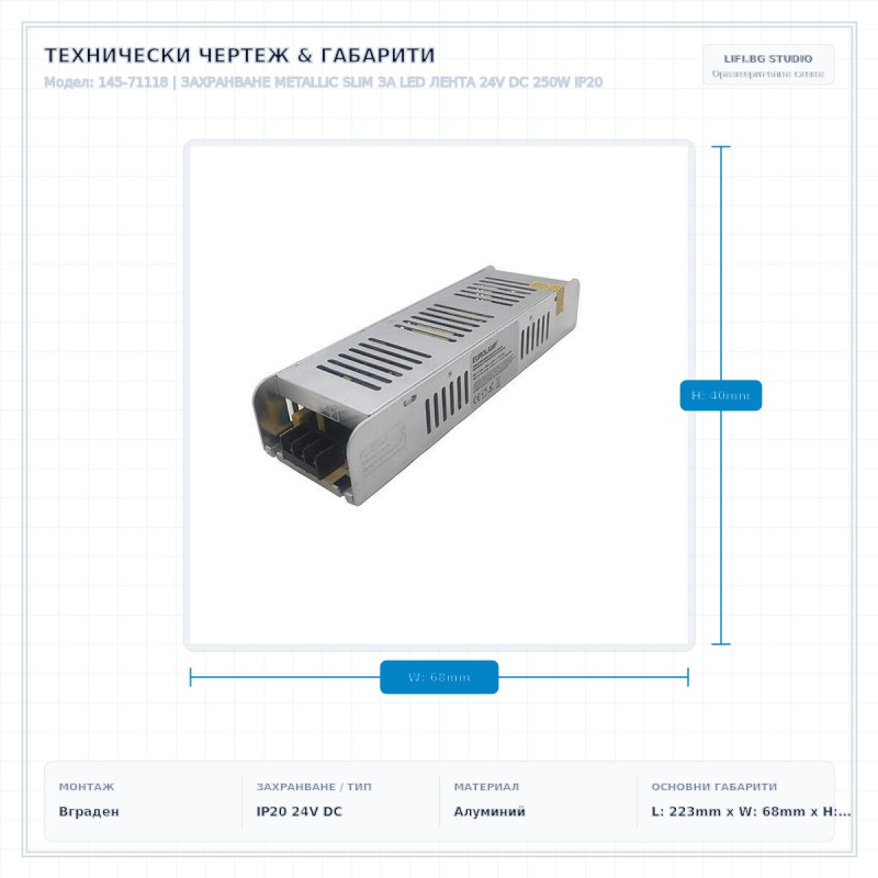 ЗАХРАНВАНЕ METALLIC SLIM ЗА LED ЛЕНТА 24V DC 250W IP20