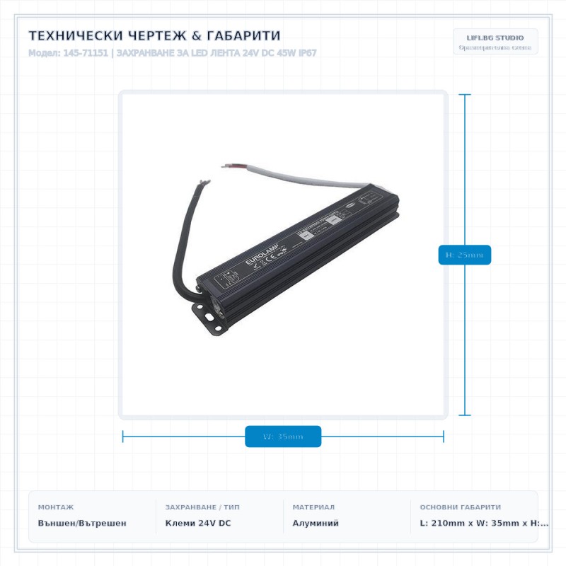 ЗАХРАНВАНЕ ЗА LED ЛЕНТА 24V DC 45W IP67 ЗАХРАНВАНЕ ЗА LED ЛЕНТА 24V DC 45W IP67
