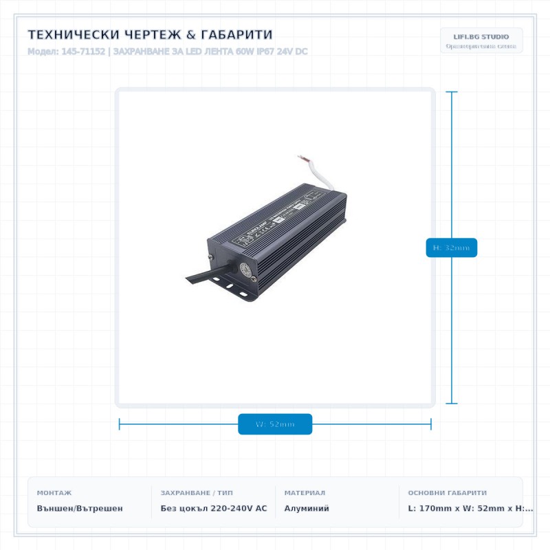ЗАХРАНВАНЕ ЗА LED ЛЕНТА 60W IP67 24V DC