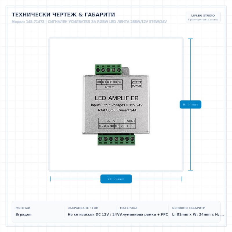 СИГНАЛЕН УСИЛВАТЕЛ ЗА RGBW LED ЛЕНТА 288W/12V 576W/24V СИГНАЛЕН УСИЛВАТЕЛ ЗА RGBW LED ЛЕНТА 288W/12V 576W/24V