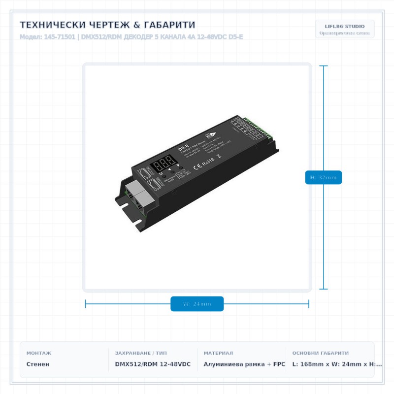 DMX512/RDM ДЕКОДЕР 5 КАНАЛА 4A 12-48VDC D5-E DMX512/RDM ДЕКОДЕР 5 КАНАЛА 4A 12-48VDC D5-E
