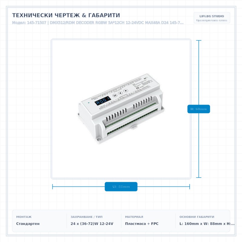 DMX512/RDM DECODER RGBW 5A*12CH 12-24VDC MAX48A D24 145-71507 DMX512/RDM DECODER RGBW 5A*12CH 12-24VDC MAX48A D24 145-71507