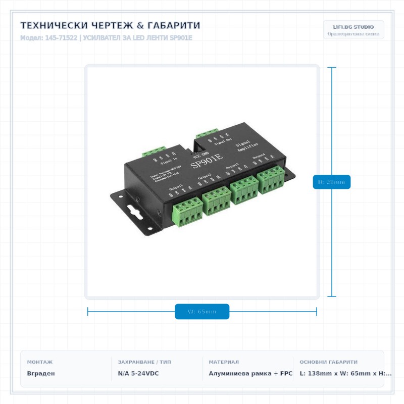 УСИЛВАТЕЛ ЗА LED ЛЕНТИ SP901E
