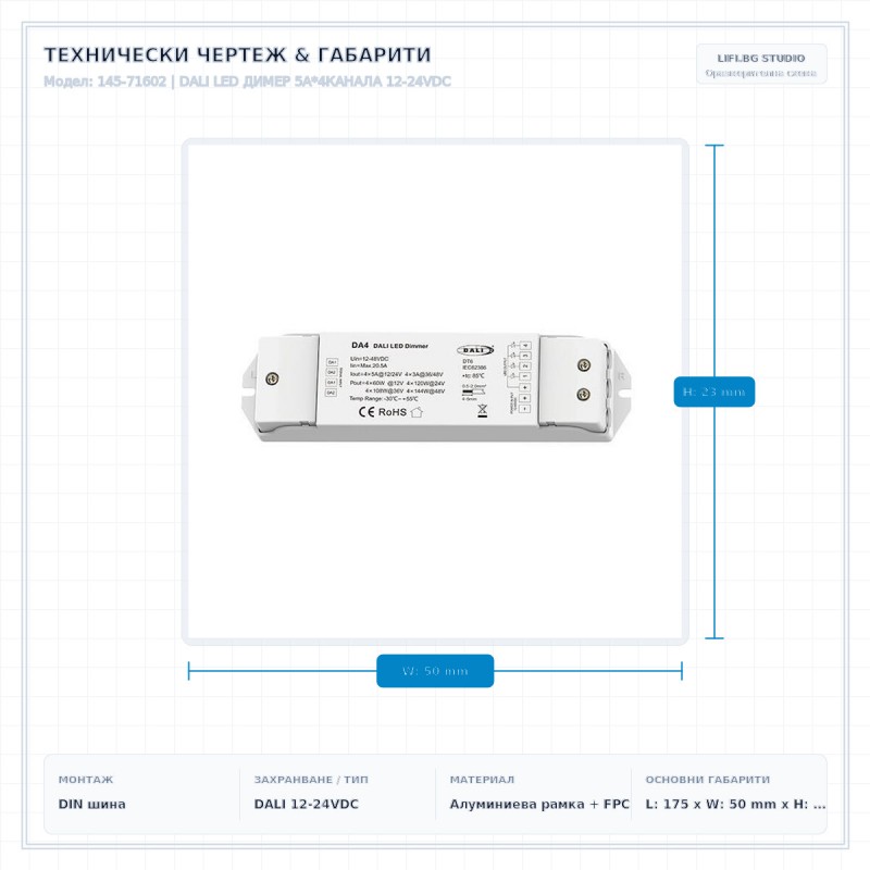 DALI LED ДИМЕР 5A*4КАНАЛА 12-24VDC
