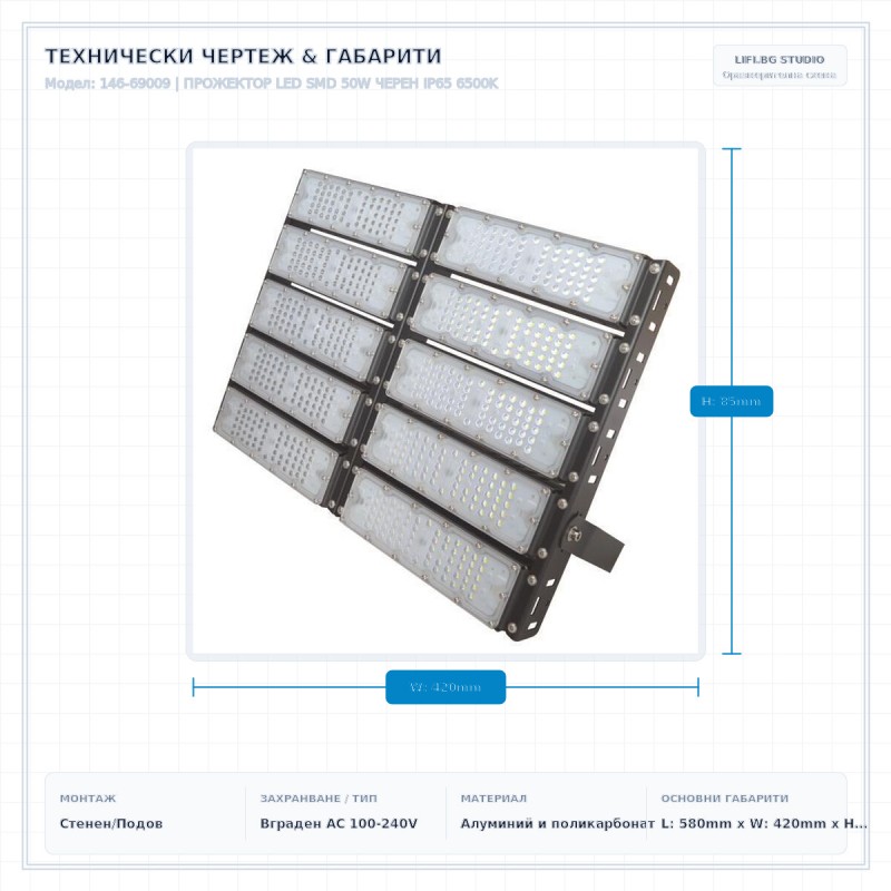 ПРОЖЕКТОР LED SMD 50W ЧЕРЕН IP65 6500K ПРОЖЕКТОР LED SMD 50W ЧЕРЕН IP65 6500K