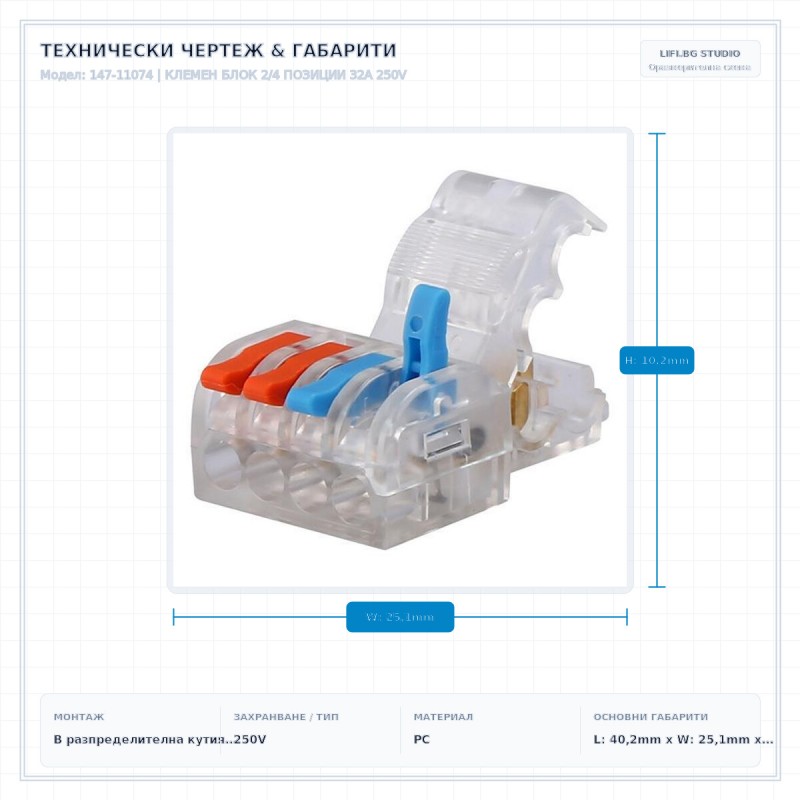 КЛЕМЕН БЛОК 2/4 ПОЗИЦИИ 32A 250V