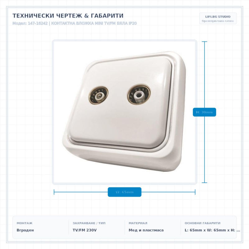 КОНТАКТНА ВЛОЖКА MINI TV/FM БЯЛА IP20 КОНТАКТНА ВЛОЖКА MINI TV/FM БЯЛА IP20