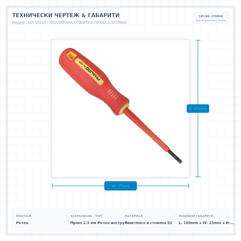 ИЗОЛИРАНА ОТВЕРТКА ПРАВА 2.5X75MM ИЗОЛИРАНА ОТВЕРТКА ПРАВА 2.5X75MM