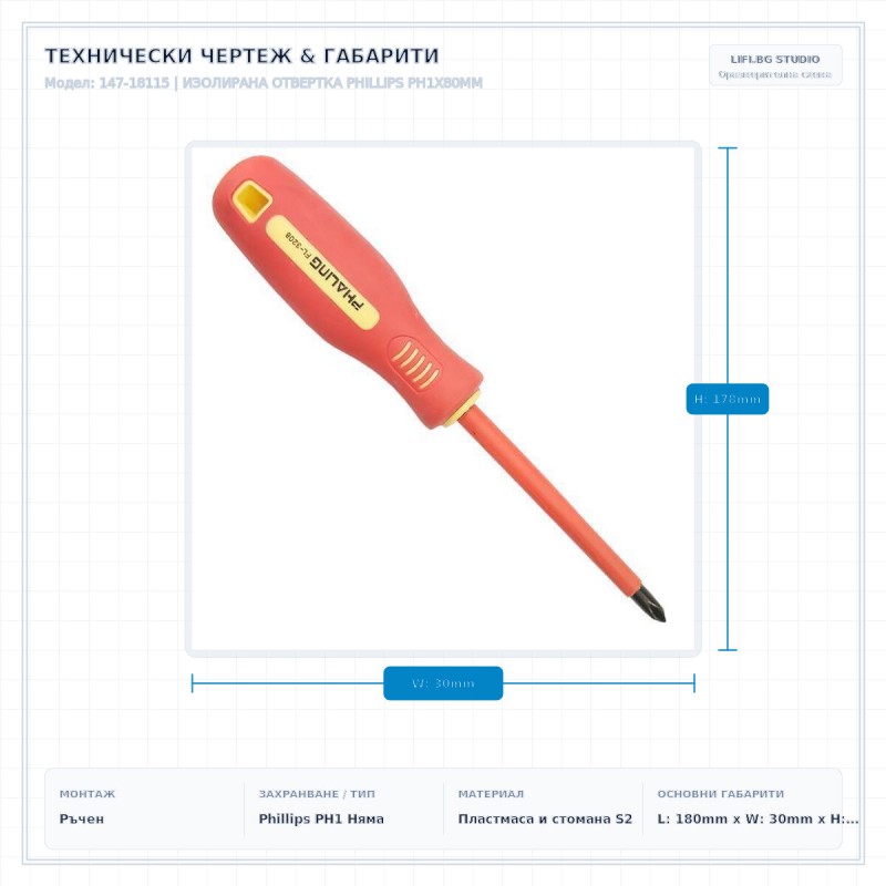 ИЗОЛИРАНА ОТВЕРТКА PHILLIPS PH1X80MM ИЗОЛИРАНА ОТВЕРТКА PHILLIPS PH1X80MM