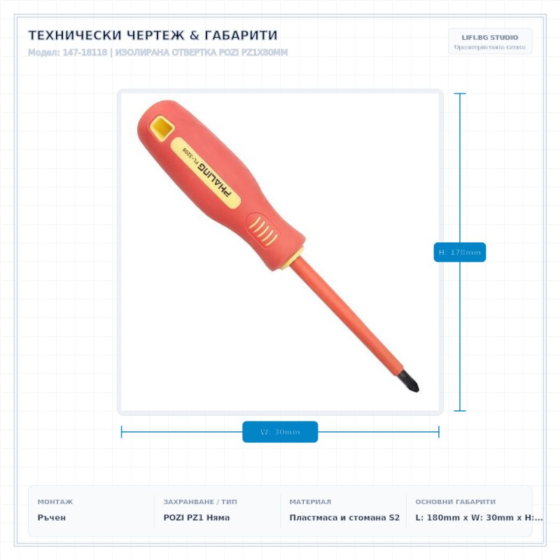 ИЗОЛИРАНА ОТВЕРТКА POZI PZ1X80MM