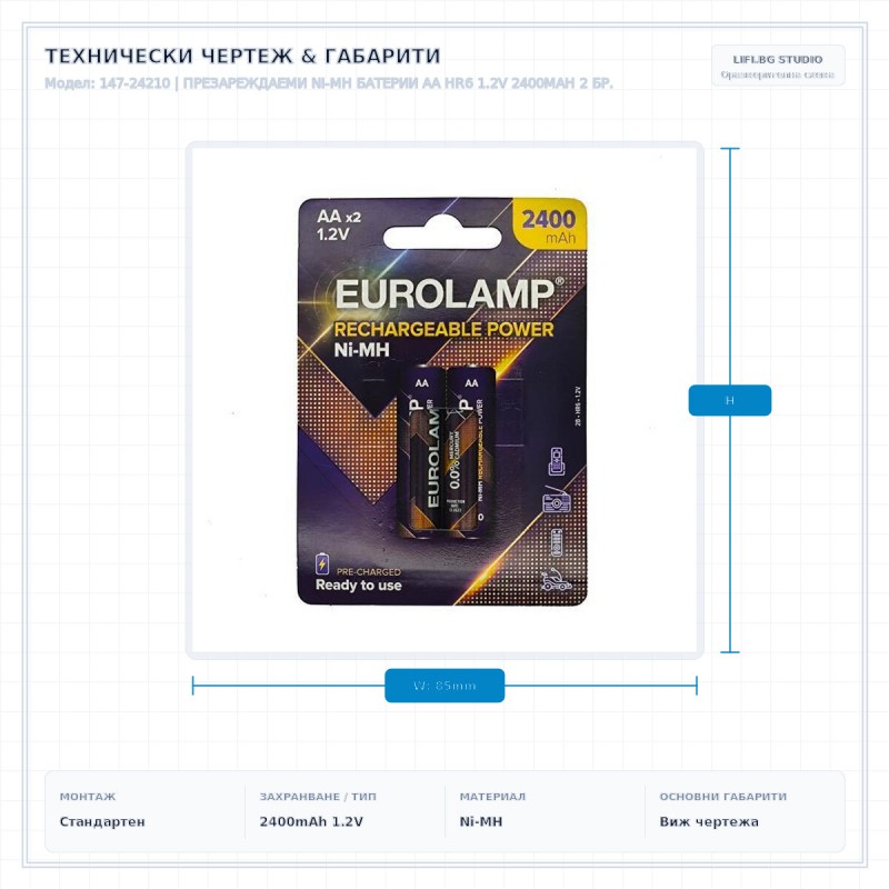 ПРЕЗАРЕЖДАЕМИ NI-MH БАТЕРИИ AA HR6 1.2V 2400MAH 2 БР. ПРЕЗАРЕЖДАЕМИ NI-MH БАТЕРИИ AA HR6 1.2V 2400MAH 2 БР.