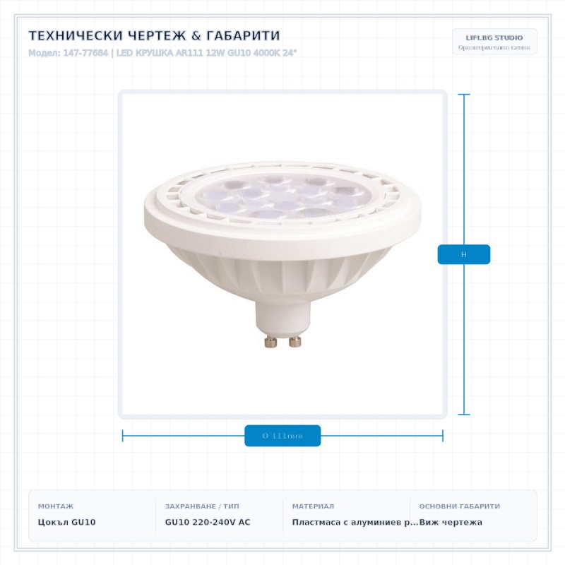 LED КРУШКА AR111 12W GU10 4000K 24° LED КРУШКА AR111 12W GU10 4000K 24°