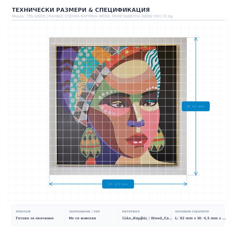 КАНВАС СТЕННА КАРТИНА ЖЕНА, МНОГОЦВЕТНА 82X82 СМ