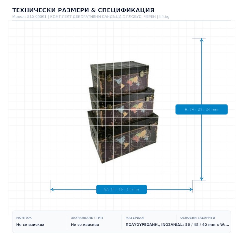 КОМПЛЕКТ ДЕКОРАТИВНИ САНДЪЦИ С ГЛОБУС, ЧЕРЕН КОМПЛЕКТ ДЕКОРАТИВНИ САНДЪЦИ С ГЛОБУС, ЧЕРЕН