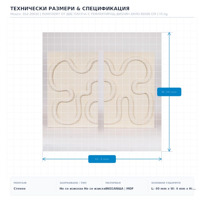 КОМПЛЕКТ ОТ ДВЕ ПЛАТНА С РЕФЛЕКТИРАЩ ДИЗАЙН БЯЛО 60X80 СМ КОМПЛЕКТ ОТ ДВЕ ПЛАТНА С РЕФЛЕКТИРАЩ ДИЗАЙН БЯЛО 60X80 СМ