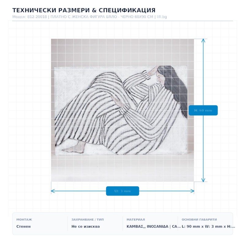 ПЛАТНО С ЖЕНСКА ФИГУРА БЯЛО - ЧЕРНО 60X90 СМ ПЛАТНО С ЖЕНСКА ФИГУРА БЯЛО - ЧЕРНО 60X90 СМ