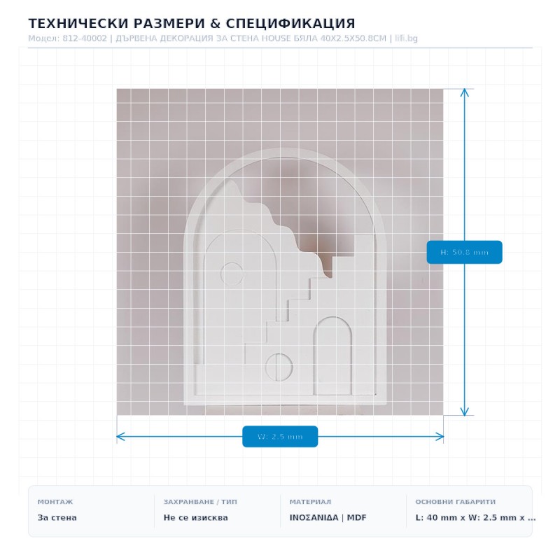 ДЪРВЕНА ДЕКОРАЦИЯ ЗА СТЕНА HOUSE БЯЛА 40X2.5X50.8CM