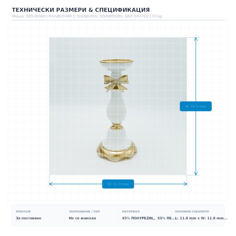КАНДЕЛНИК С ПАНДЕЛКА, ПОЛИРЕСИН, БЯЛ-ЗЛАТЕН