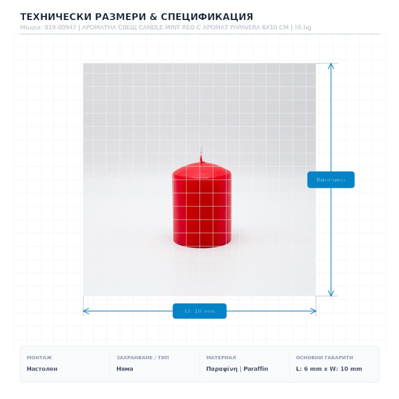 АРОМАТНА СВЕЩ CANDLE MINT RED С АРОМАТ PAPAVERA 6X10 СМ АРОМАТНА СВЕЩ CANDLE MINT RED С АРОМАТ PAPAVERA 6X10 СМ