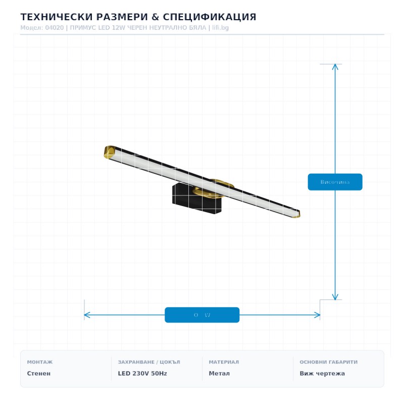 ПРИМУС LED 12W ЧЕРЕН НЕУТРАЛНО БЯЛА ПРИМУС LED 12W ЧЕРЕН НЕУТРАЛНО БЯЛА