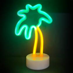 PALM, 34 NEON LED LIGHTS WITH BATTERY (3xAA)/USB, GREEN  amp  YELLOW, IP20, 17x10x26cm F04009317