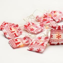 “WOVEN BAG STRING LIGHTS” WHITE   RED BAG 10 LED STRING LIGHTS WITH BATTERIES (2xΑΑ) WARM WHITE IP20 135+30cm TRANSPARENT CABLE XG10WW2A
