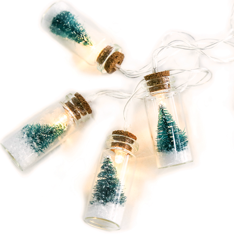 ”MINI GLASS BOTTLE  GREEN TREE 10 LED STRING LIGHTS WITH BATTERIES (2xΑΑ) WARM WHITE IP20 135+30cm TRANSPARENT CABLE XH10WW2A