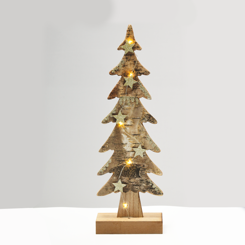 “WOODEN XMAS TREE LIGHT” BROWN TREE- BIG 5 LED LIGHTS WITH BATTERY (2xAAA) WARM WHITE IP20 13x7x40cm XTREBWW403A