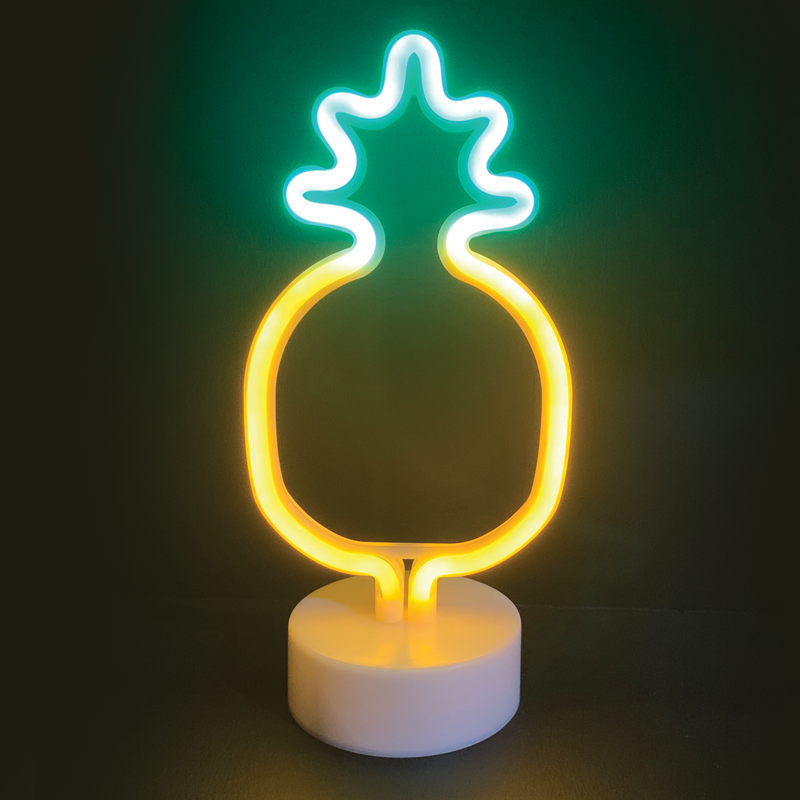 PINAPPLE, 41 NEON LED LIGHTS WITH BATTERY (3xAA)/USB, GREEN  amp  YELLOW, IP20, 17x10x28,5cm X044110328