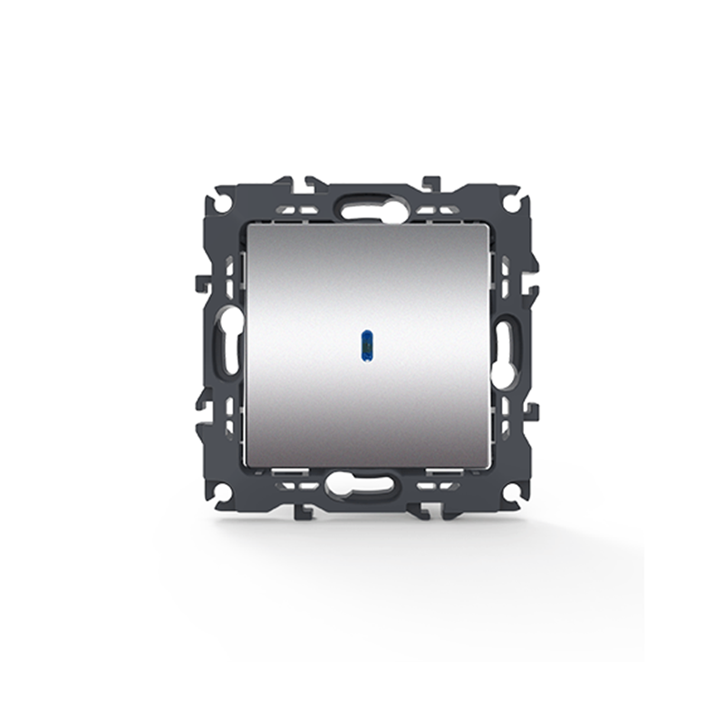 PRIME 1 GANG 2 WAY SWITCH   LED LOCATOR LAMP (ON-OFF) SCREWLESS 1P 10AX 250VAC IP20 MATT ALUMINUM 1000111103
