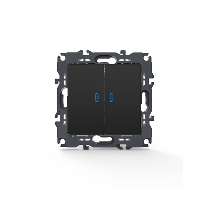 PRIME 2 GANG 1 WAY SWITCH   LED LOCATOR LAMP (ON-OFF) SCREWLESS 1+1P 10AX 250VAC IP20 MATT ANTHRACITE 1000111205