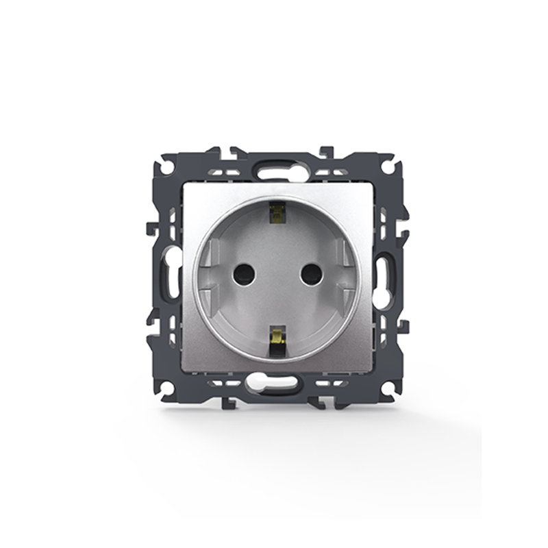 PRIME SCHUKO SOCKET WITH SAFETY SHUTTER 1x2P+E 16A 250VAC IP20 MATT ALUMINUM 1000116003 PRIME SCHUKO SOCKET WITH SAFETY SHUTTER 1x2P+E 16A 250VAC IP20 MATT ALUMINUM 1000116003