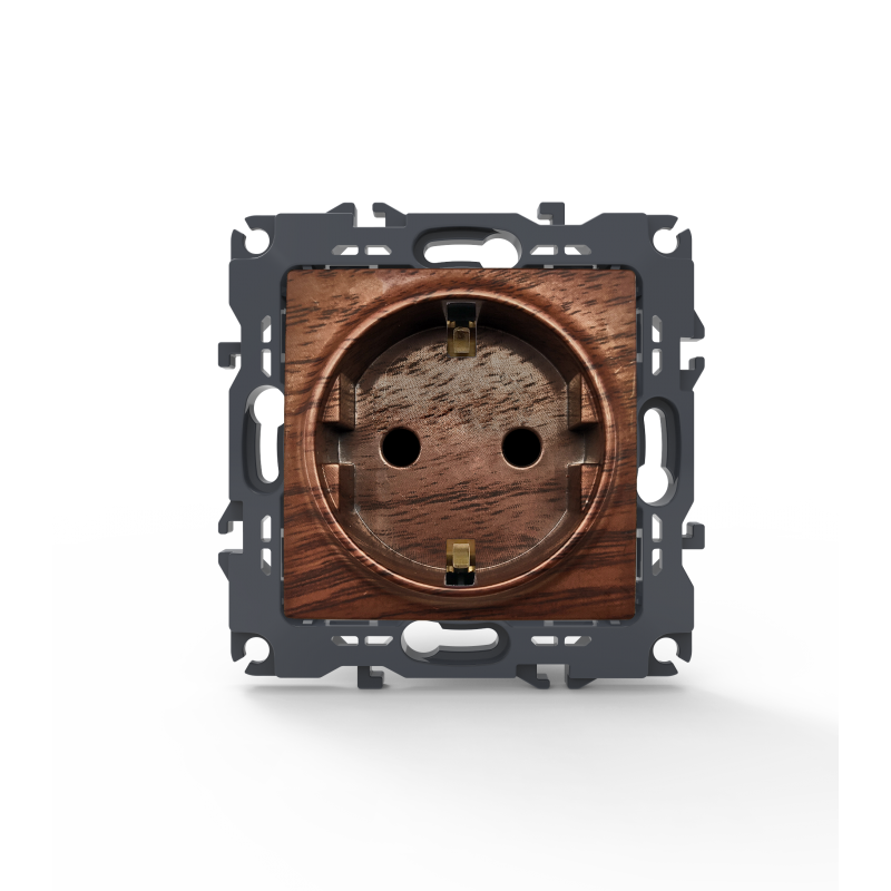 PRIME SCHUKO SOCKET WITH SAFETY SHUTTER 1x2P+E 16A 250VAC IP20  WOOD 1000116006